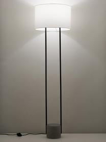 Lámpara de pie de cemento Pipero, Pantalla: tela, Estructura: metal con pintura en polv, Cable: cubierto en tela, Blanco, gris, Ø 45 x Al 161 cm