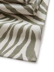 Runner in cotone biologico con motivo zebra Zadie, 100% cotone, Verde oliva, bianco crema, Larg. 40 x Lung. 140 cm