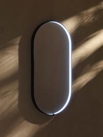 Ovale wandspiegel Avior met LED-verlichting, Lijst: gecoat aluminium, Zwart, B 45 x H 90 cm