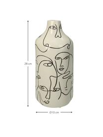 Vaso in gres con motivo viso Faces, Gres, Bianco latteo, nero, Ø 13 x Alt. 28 cm