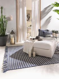 Laagpolig vloerkleed Mara, 100% polyester (PET, gerecycled), Donkerblauw, Off White, B 80 x L 150 cm (maat XS)