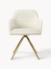 Zamatová otočná stolička s opierkami Lola, Zamatová krémovobiela, odtiene zlatej, Š 53 x H 55 cm