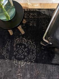 Tapis vintage chenille Medaillon, Noir, beige