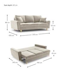 Canapé d'angle 3 places en velours avec rangement Moghan, Velours beige, couleur dorée, larg. 235 x prof. 100 cm
