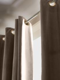 Fluwelen verduisteringsgordijn Rush met oogjes, 2 stuks, 100% polyester (gerecycled), GRS-gecertificeerd, Taupe, B 140 x L 260 cm