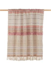 Plaid rose et beige avec fils Lurex Madison, Beige, rose vif, blanc