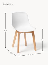 Sedie in plastica con gambe in legno Dave 2 pz, Seduta: plastica, Gambe: legno di faggio, Bianco, legno di faggio, Larg. 46 x Alt. 52 cm