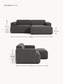 Ecksofa Melva (3-Sitzer), Bezug: 100 % Polyester Der strap, Gestell: Massives Kiefern- und Fic, Webstoff Anthrazit, B 238 x T 143 cm, Eckteil links