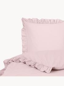 Biancheria da letto in cotone lavato con volant Florence, Rosa, 155 x 200 cm + 1 federa 50 x 80 cm