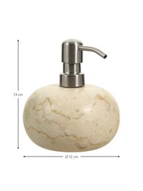 Dosificador de jabón de mármol Luxor, Recipiente: mármol, Dosificador: acero inoxidable, Mármol beige, plateado, Ø 12 x Al 13 cm