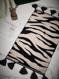 Tappeto bagno con motivo zebra e nappe Lovely, 100% cotone, certificato Oeko-Tex®, Bianco crema, nero, Larg. 50 x Lung. 80 cm