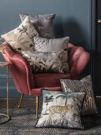 Samt-Kissen Palm mit glänzendem Print, mit Inlett, Bezug: 100% Baumwollsamt, Grau, 30 x 50 cm
