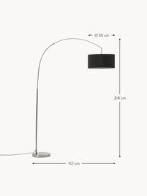 Grote booglamp Niels, Lampvoet: geborsteld metaal, Lampenkap: textiel, Zwart, chroomkleurig, H 218 cm