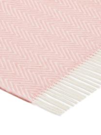 Wollen plaid Aubrey met visgraatpatroon, Roze, 140 x 200 cm