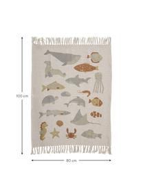 Manta para bebés con flecos Abaas, 52% algodón reciclado, 32% poliéster, 10% acrílico, 6% rayón, Beige, multicolor, An 80 x L 100 cm