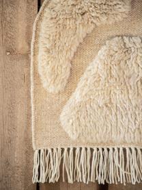 Grote wandobject Jakobsö van wol met franjes, 100% wol, Beige, B 62 x H 50 cm