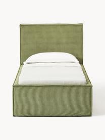 Cama tapizada de pana con espacio de almacenaje Dream, Tapizado: pana (92% poliéster, 8% p, Cuerpo: madera de pícea maciza, a, Pana verde oliva, An 90 x L 200 cm