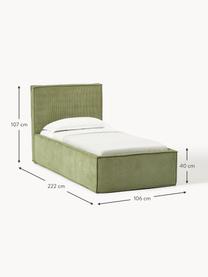 Cama tapizada de pana con espacio de almacenaje Dream, Tapizado: pana (92% poliéster, 8% p, Cuerpo: madera de pícea maciza, a, Pana verde oliva, An 90 x L 200 cm