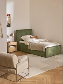 Letto singolo in velluto a coste con vano contenitore Dream, Rivestimento: velluto a coste (92% poli, Velluto a coste verde oliva, Larg. 90 x Lung. 200 cm