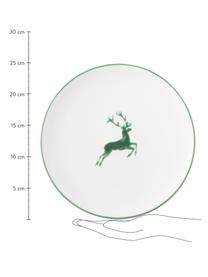 Handbeschilderde dinerborden Green Deer, Keramiek, Wit, groen, Ø 25 cm