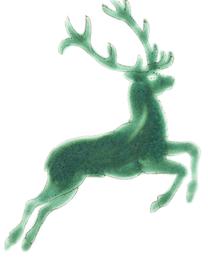 Handbeschilderde dinerborden Green Deer, Keramiek, Wit, groen, Ø 25 cm