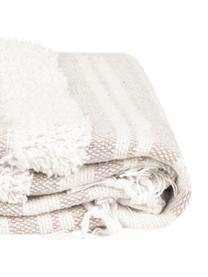 Manta de algodón con flecos Nara, estilo boho, 100% algodón, Blanco crema, beige, An 130 x L 170 cm