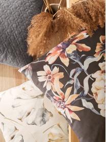 Dubbelzijdige fluwelen kussenhoes Flores met ginkgo-print, 100% polyester fluweel, Beige, multicolour, B 50 x L 50 cm