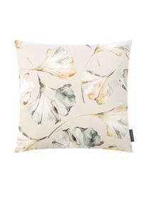 Dubbelzijdige fluwelen kussenhoes Flores met ginkgo-print, 100% polyester fluweel, Beige, multicolour, B 50 x L 50 cm