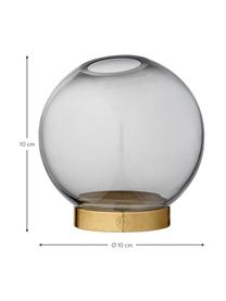 Kleine Glas-Vase Globe mit Metallsockel, Vase: Glas, Vase: Schwarz, transparent Fuss: Messing, Ø 10 x H 10 cm