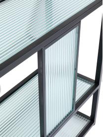 Metalen wandrek Skyler met glazen planken, Frame: gepoedercoat metaal, Plank: geribbeld veiligheidsglas, Zwart, 115 x 185 cm