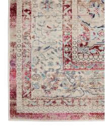 Tapis de couloir poils ras Vintage Kashan, Beige, rouge, bleu, larg. 60 x long. 185 cm