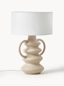 Lámpara de mesa con forma orgánica Luvi, Pantalla: lino, Cable: cubierto en tela, Blanco, beige, Ø 32 x Al 47 cm