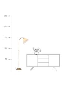 Vloerlamp Berlin met plissé lampenkap, Lampenkap: kunststof, Lampvoet: metaal, Messingkleurig, wit, Ø 32 x H 150 cm