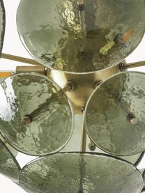 Plafonnier de verre Mireille, Vert olive, doré, larg. 40 x haut. 36 cm
