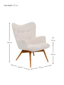 Poltrona con gambe in legno Vicky, Rivestimento: poliestere Il rivestiment, Gambe: legno di quercia, massicc, Color crema tessuto intrecciato, Larg. 73 x Prof. 83 cm