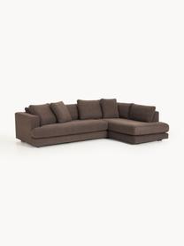 Sofa narożna Bouclé Tribeca, Tapicerka: Bouclé (93% poliester, 6%, Stelaż: drewno bukowe, drewno sos, Nogi: drewno sosnowe Ten produk, Ciemnobrązowy Bouclé, S 274 x G 192 cm, prawostronna