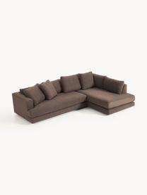 Sofa narożna Bouclé Tribeca, Tapicerka: Bouclé (93% poliester, 6%, Stelaż: drewno bukowe, drewno sos, Nogi: drewno sosnowe Ten produk, Ciemnobrązowy Bouclé, S 274 x G 192 cm, prawostronna