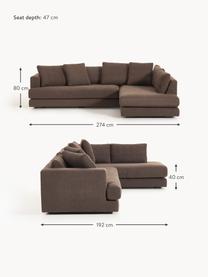 Bouclé-Ecksofa Tribeca, Bezug: Bouclé (93 % Polyester, 6, Gestell: Buchenholz, Kiefernholz, , Bouclé Dunkelbraun, B 274 x T 192 cm, Eckteil rechts