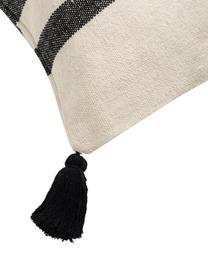 Federa arredo a righe con nappine  Zebra, 100% cotone, Nero, bianco, Larg. 30 x Lung. 60 cm