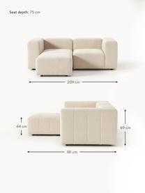 Sofá modular bouclé Lena (3 plazas), con reposapiés, Tapizado: tejido (88% poliéster, 12, Estructura: madera de pino, contracha, Patas: plástico, Bouclé beige claro, An 209 x F 181 cm