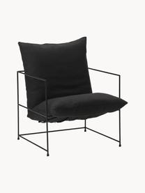 Gestoffeerde fauteuil Wayne, Bekleding: 80% polyester, 20% linnen, Frame: gepoedercoat metaal, Geweven stof zwart, B 69 x D 74 cm