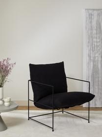 Gestoffeerde fauteuil Wayne, Bekleding: 80% polyester, 20% linnen, Frame: gepoedercoat metaal, Geweven stof zwart, B 69 x D 74 cm