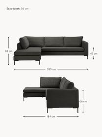 Ecksofa Luna, Bezug: 100 % Polyester, Oeko-Tex, Gestell: Massives Buchenholz, Schi, Füße: Metall, galvanisiert Das , Webstoff Anthrazit, B 280 x T 184 cm, Eckteil links