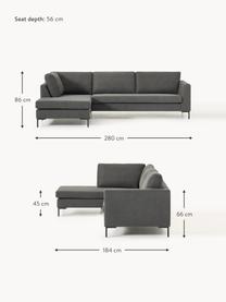 Sofa narożna Luna, Tapicerka: 100% poliester z certyfik, Stelaż: lite drewno bukowe, sklej, Nogi: metal galwanizowany Mater, Antracytowa tkanina, S 280 x G 184 cm, lewostronna