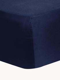 Lenzuolo con angoli in raso di cotone Comfort, Blu scuro, Larg. 90 x Lung. 200 cm