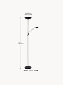 Großer Dimmbarer LED-Deckenfluter Zenith mit Leselampe, Lampenschirm: Metall, Lampenfuß: Metall, Schwarz, H 180 cm