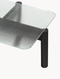 Mesa de centro de madera de haya con tablero de cristal Kob, Tablero: vidrio, Patas: madera de haya maciza, Transparente, negro, An 110 x F 41 cm