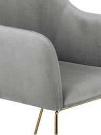 Krzesło z aksamitu z podłokietnikami Isla, Tapicerka: aksamit (poliester) 50 00, Nogi: metal powlekany, Aksamitny szary, nogi: złoty, S 58 x G 62 cm