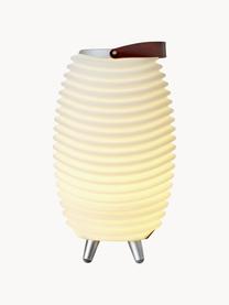 Mobilna lampa zewnętrzna LED z głośnikiem i chłodziarką na butelki Synergy, Biały, brązowy, Ø 32 x W 56 cm