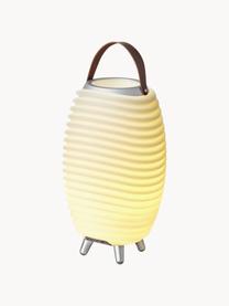 Lampada portatile da giardino a LED con luce regolabile, altoparlante e funzione glacette Synergy S, Paralume: plastica, Manico: pelle, Bianco, marrone, Ø 32 x Alt. 56 cm